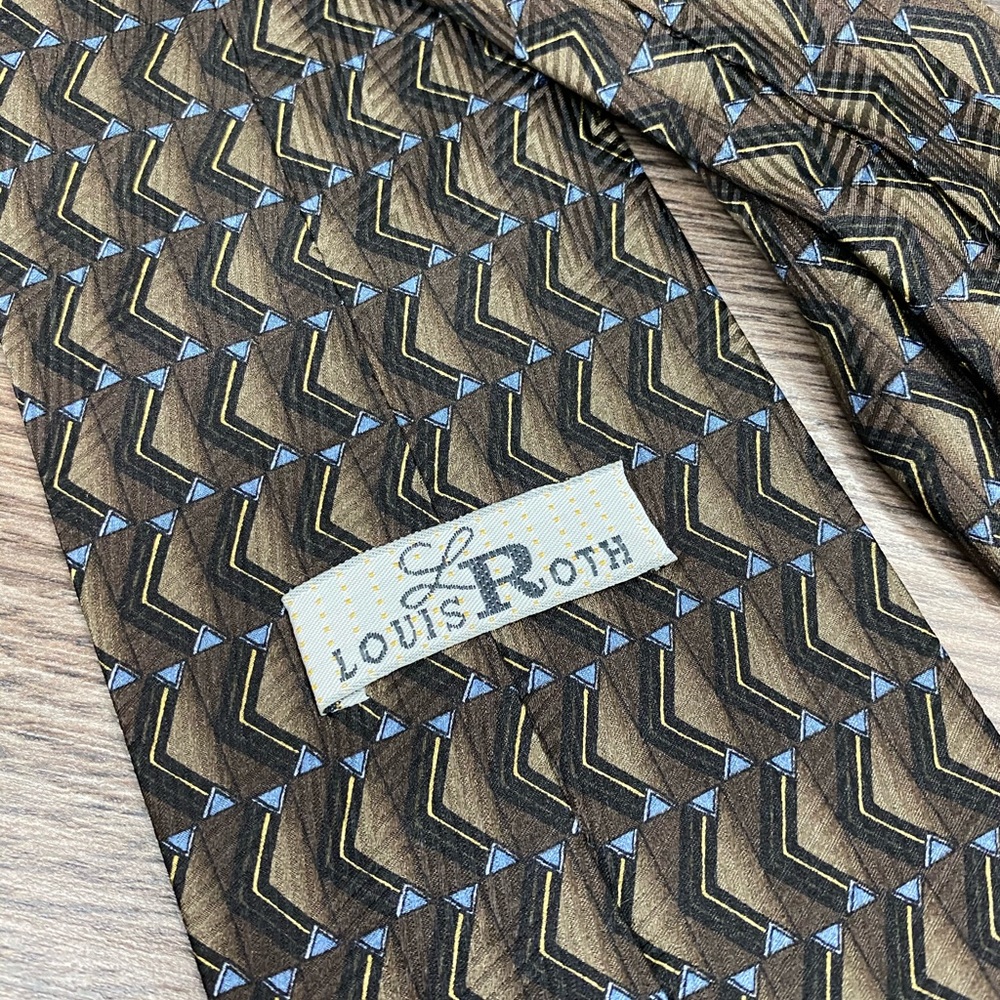 Louis Roth Olive, Navy & Blue Check Tie - Picture 3 of 4